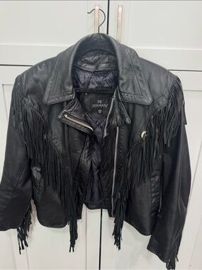 Berman’s Vintage Black Leather Fringe Biker Jacket - Women